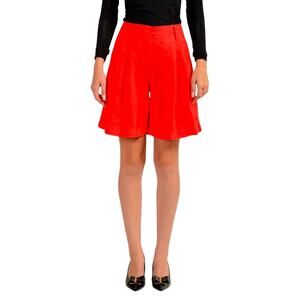 Hugo Boss Women's "C_Taweta" 100% Linen Coral Red Pleated Shorts US 12 IT 48